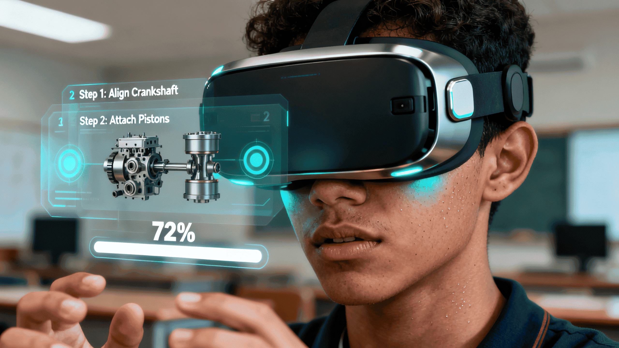 Student wearing VR headset engaged in training simulation